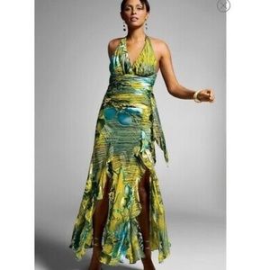 Nina Austin Dress, Size M, Green Multi, Halter